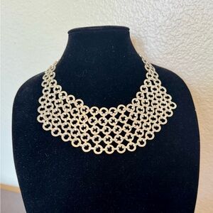 Silver-Tone Multi-Row Linked Metal Statement Collar Necklace
